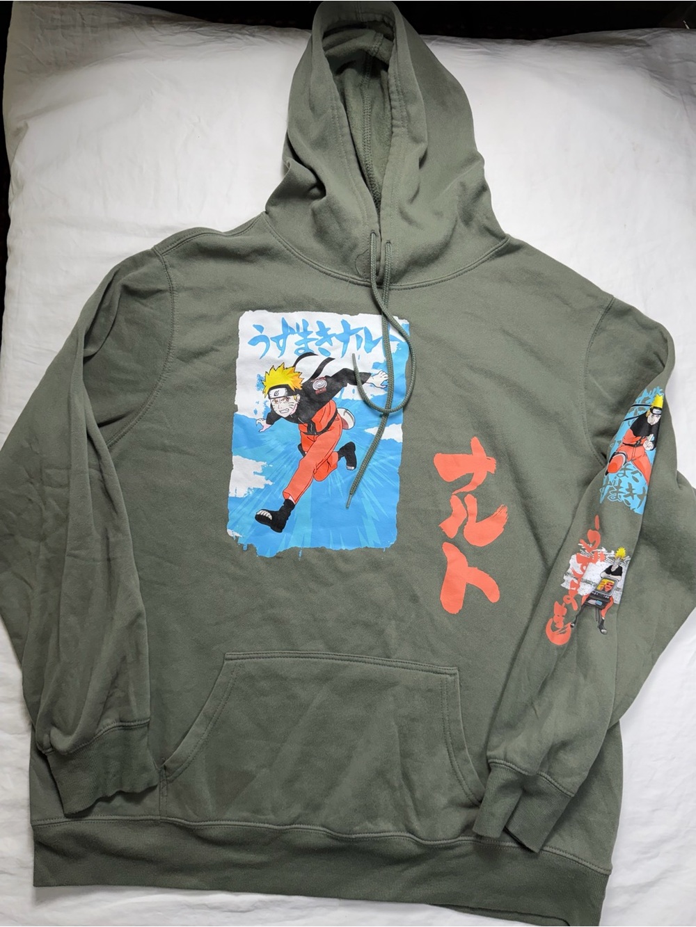 Naruto Graphic Olive Green Crewneck Hoodie